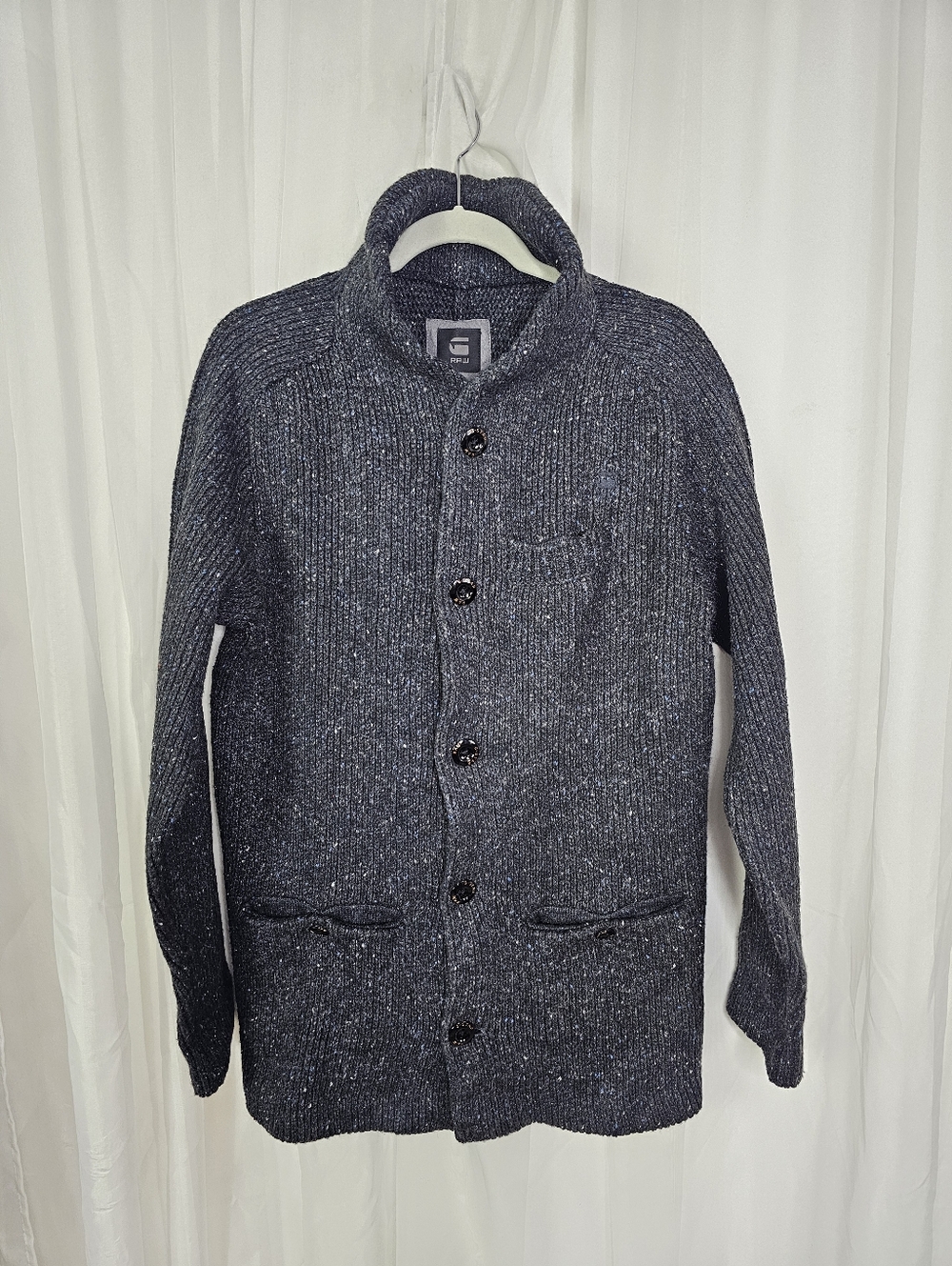 G-Star Raw Bick Cardigan Wool Black Heather Slub Knit Preppy Men's XL NEW
